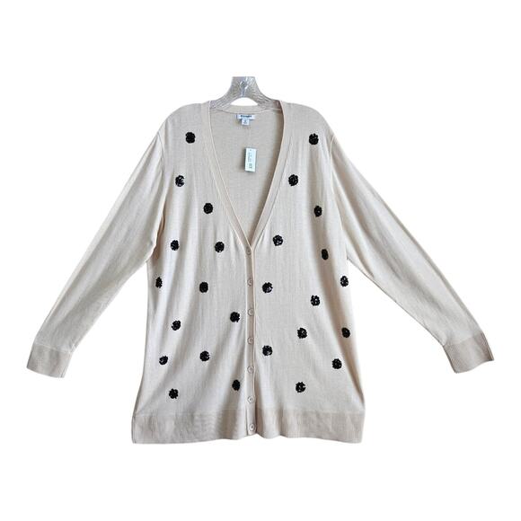 OLD NAVY Women XXL Cardigan Sweater Cream Black Sequin Dots Cotton Blend 48" NEW - Picture 1 of 9